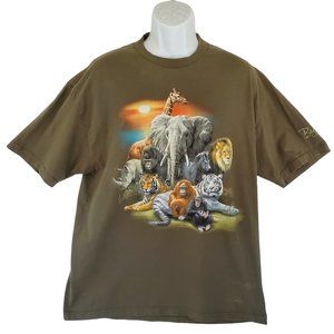 Busch Gardens Safari T Shirt Men's XL Wild Animal Green Graphic Cotton Alstyle